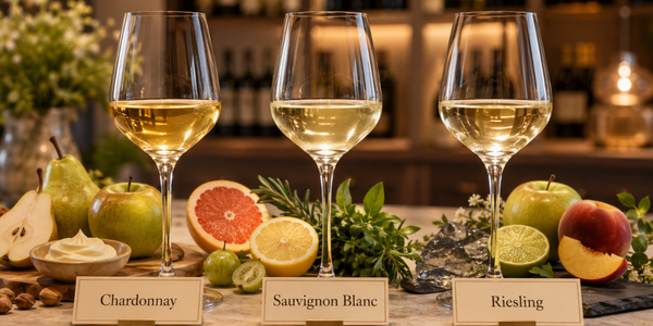 Glas chardonnay, riesling en sauvignon blanc