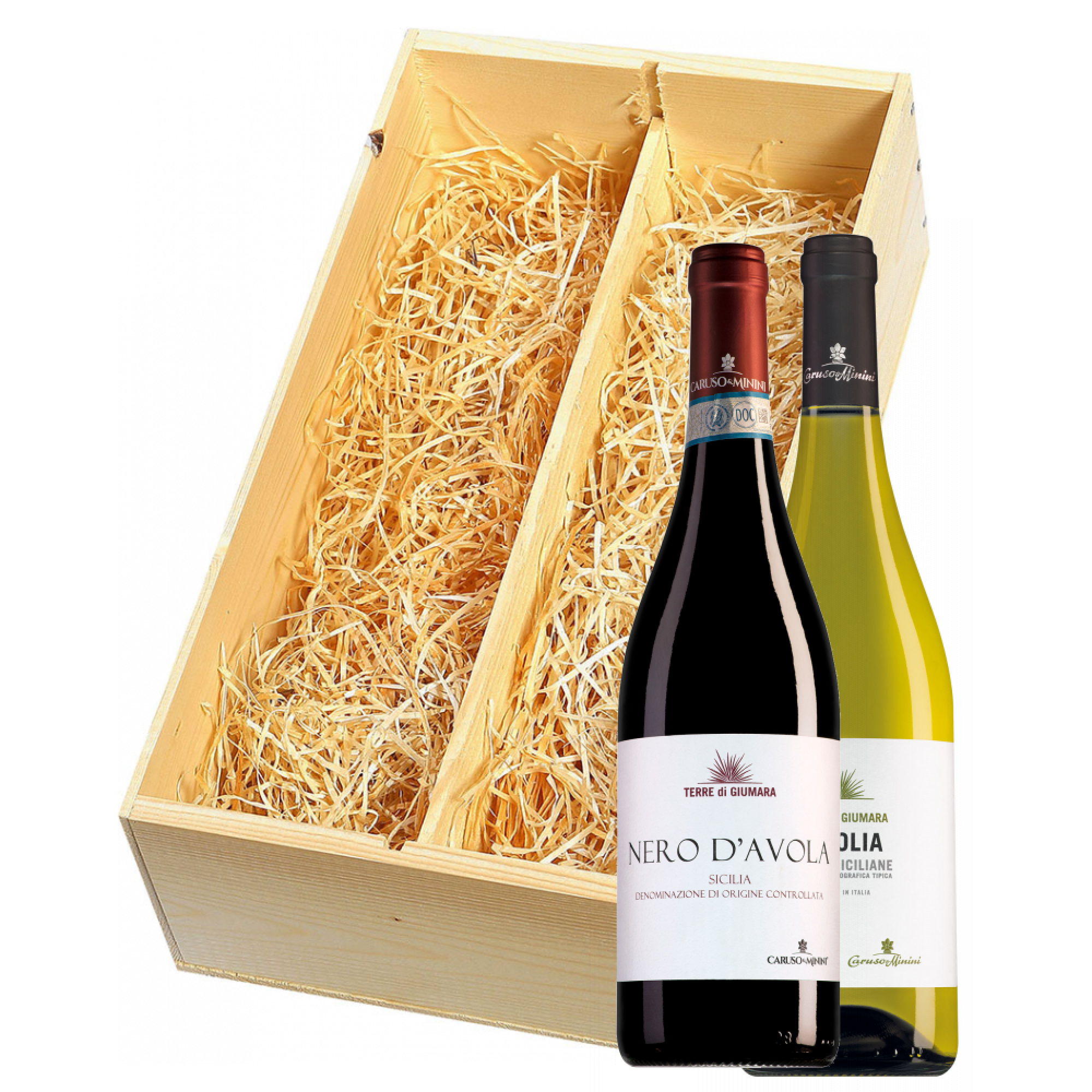 Wijnkist met Caruso e Minini Terre Siciliane Terre di Giumara Inzolia & Nero d'Avola