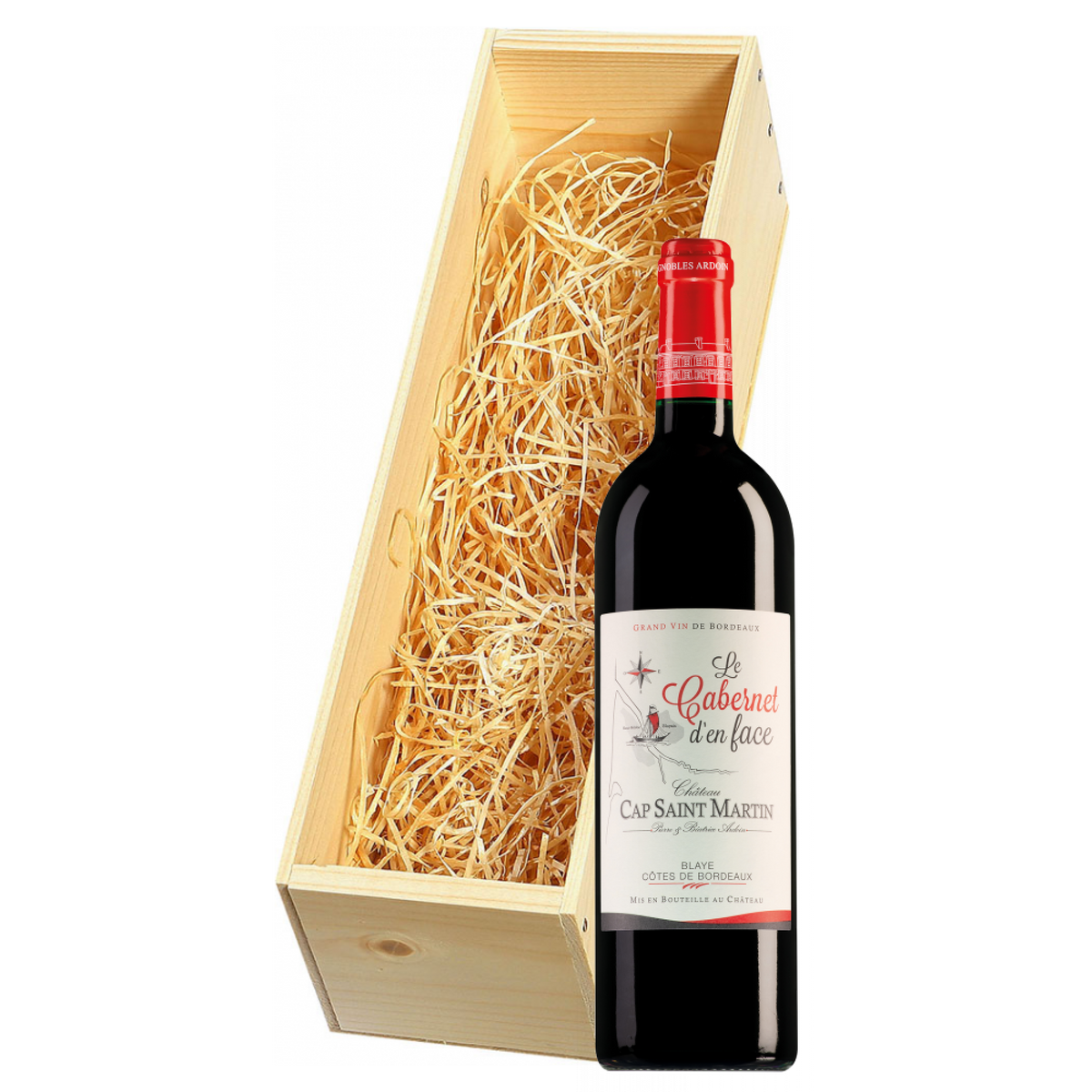Wijnkist met Château Cap Saint-Martin Blaye Côtes de Bordeaux Le Cabernet d'en face