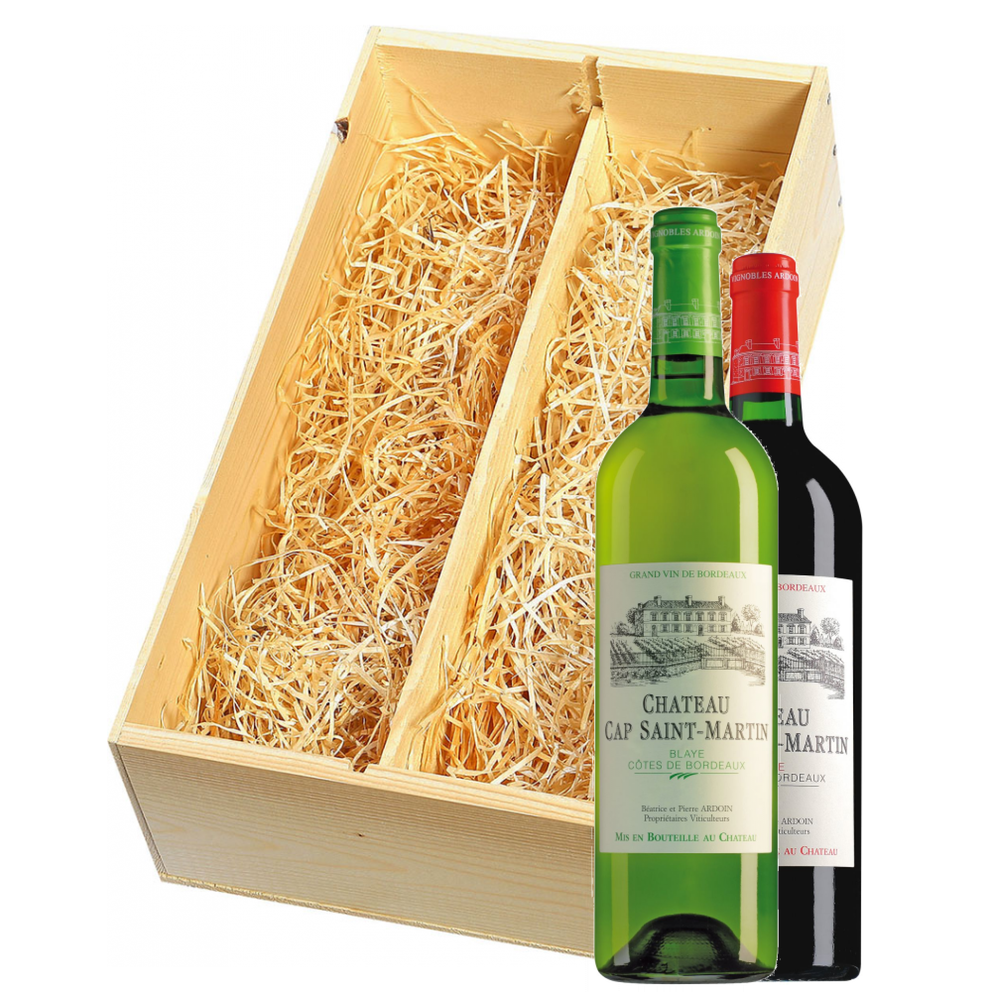 Wijnkist met Château Cap Saint Martin Bordeaux Blanc en Rouge
