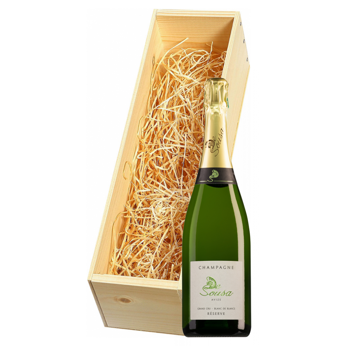 Wijnkist met De Sousa Champagne Grand Cru Blanc de Blancs Réserve Brut 