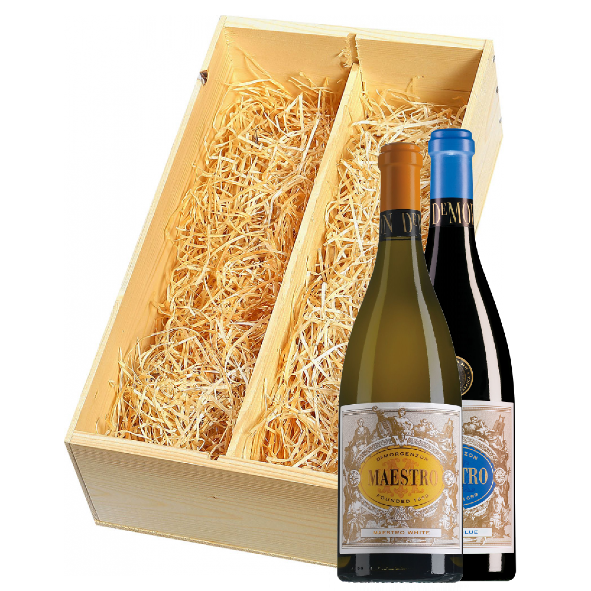 Wijnkist met DeMorgenzon Stellenbosch Maestro White en Blue