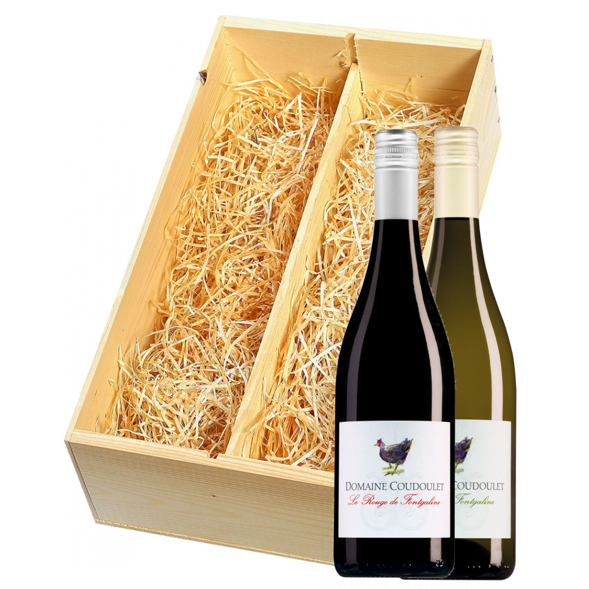 Wijnkist met Domaine Coudoulet Pays d'Oc Viognier de Fontgaline en Le Rouge de Fontgaline 