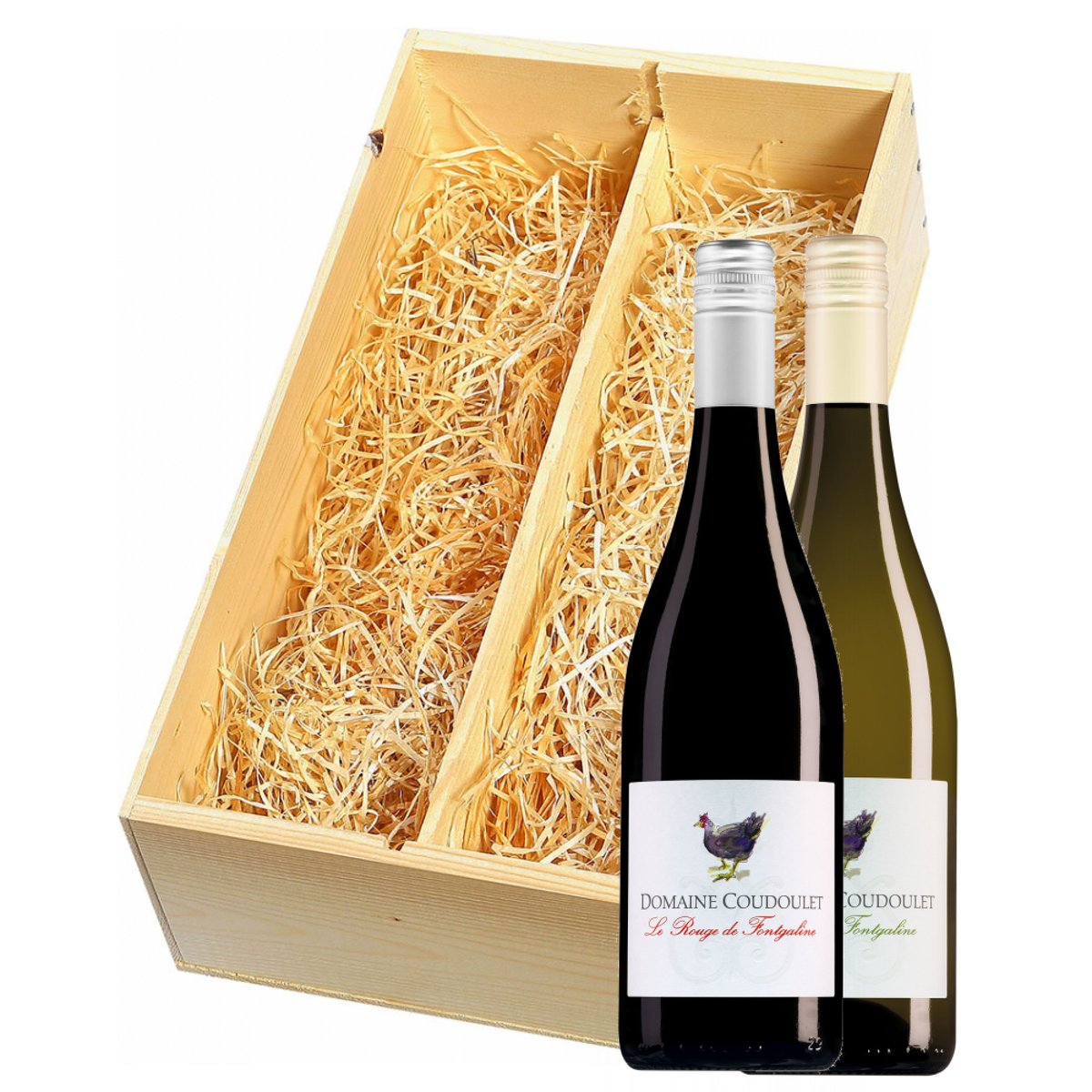 Wijnkist met Domaine Coudoulet Pays d'Oc Viognier de Fontgaline en Le Rouge de Fontgaline 