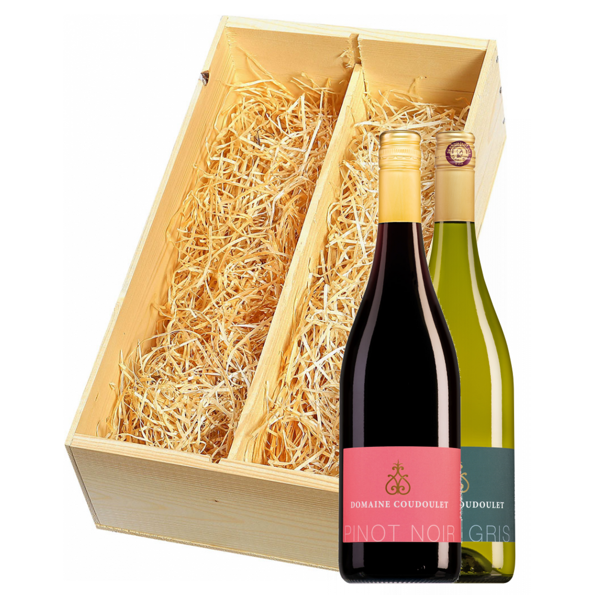 Wijnkist met Domaine Coudoulet Pinot Gris en Pinot Noir 