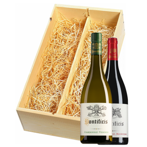 Wijnkist met Pontificis Pays d'Oc Chardonnay-Viognier en Grenache-Syrah-Mourvèdre